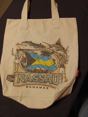 Del Sol Nassau Bahamas Canvas Tote Bag 17x16 Reusable